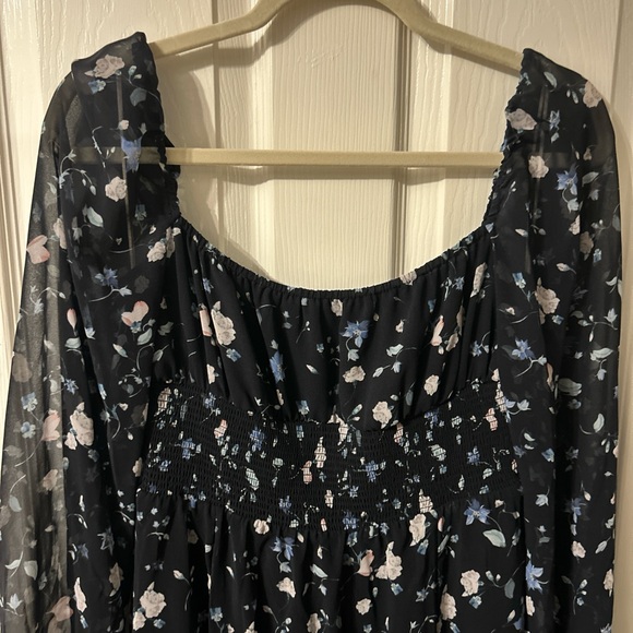 Aritzia Wilfred Genoa Chiffon Navy Blue Floral Midi Dress - Picture 5 of 6